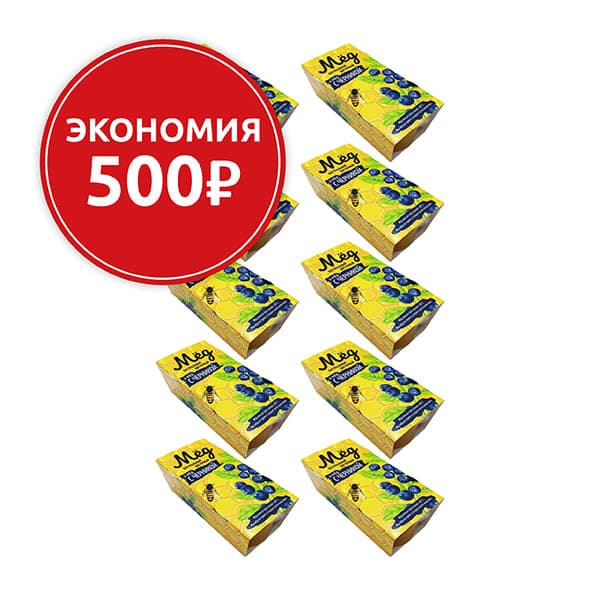 Мёд натуральный цветочный + мёд с черникой 280г (2х140г) х 10шт