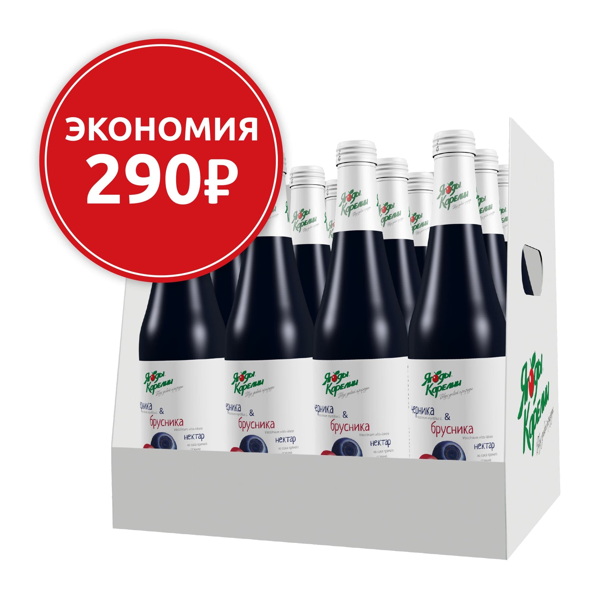 Черника & Брусника нектар, коробка (12 бутылок). Экономия 290₽